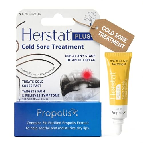 Herstat Plus+ Cold Sore Treatment 2g with 3% Propolis - Rapid Cold Sore Balm & Fever Blister Treatment - Lip Blister Treatment