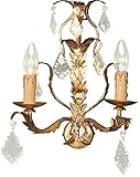 Breite: 28 cm Casa Padrino Luxus Barock Doppel Wandleuchte Antik Gold 28 x 17 x H. 34 cm - Elegante Kristall Wandlampe - Wohnzimmer Wandleuchte im Barockstil - Barock Leuchten - Luxus Qualität - Made in Italy