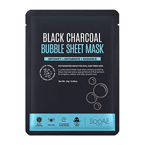 Soo'AE Black Charcoal Bubble Sheet Mask - Radiant Skin, Deep Cleansing, Unclogs Pores, Purifying, Moisturizing, Glowing