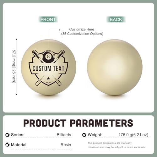 Personalized Billiard Ball – Custom Engraved Pool Ball with 35 Design Options, Resin Cue Ball with Custom Text, Monogram, Logo, or Name – Gift for Pool Players, Father’s Day, Weddings, Birthdays - 1