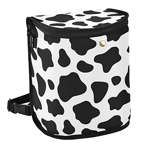 Image of linqin Black and White Cow Pattern Car Trash Can with Lid Leak Proof Car Trash Bag Waterproof Car Garbage Can, Multipurpose Trash Bin Hanging for Minivan SUV Truck