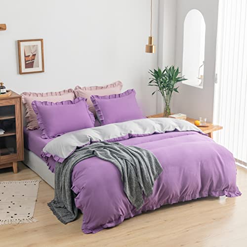 WAOYOI 布団カバー セミダブル 4点セット リバーシブル 和式 洋式 布団カバーセット 姫系 フリル付き ふとんカバー ベッドカバー かけ布団カバー セミダブル ベッドカバー 寝具カバーセット ボックスシーツ 枕カバー ベッド用 ピーチスキン加工 肌に優しい 敷き布団用 布団用 北欧風 おしゃれ 無地 洗い替え速乾タイプ 4色あり