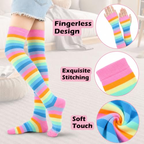 Image of Black and White Striped Arm Leg Warmers Sleeves Set Rainbow Socks Knee High Fingerless Gloves Hand Thigh Warm