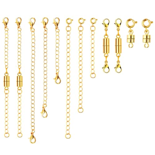 6pcs Necklace Extension Chain, Premium Copper Jewelry Extension with 6pcs Magnetic Clasp Adjustable Chain Extension for Women for Jewelry Bracelet Anklet Making Supplies(Gold)