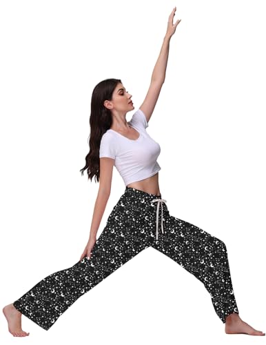 Image of Veseacky Women's Wide Leg Lounge Pants Yoga Pajamas Comfy Stretch Drawstring Pajamas Puls Size Dance Bottoms S-4XL