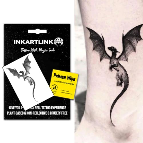 INKARTLINK Semi Permanent Tattoo Adult Art Design Waterproof Temp Tattoo Stickers Realistic Look, No Adhesive, Lasts 1-2 Weeks Black (Western Dragon)