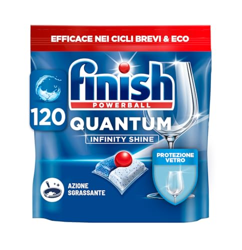 Finish Quantum Infinity Shine Pastiglie Lavastoviglie, 120 Capsule Lavastoviglie, Detergenti per Lavastoviglie per una Pulizia e Brillantezza Efficace
