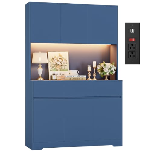 FINETONES 71" Pantry Cabinet with Power Outlets and Led Lights,