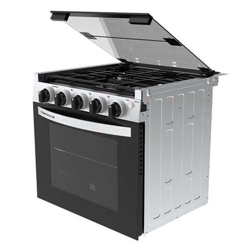 RV 3-Burner Drop-In Gas Range 21" | Black with Stainless Steel Accents | Stylish LED Knobs | Easy-Clean Oven | Propane-Powered | CSA Certified | GR-21BTC