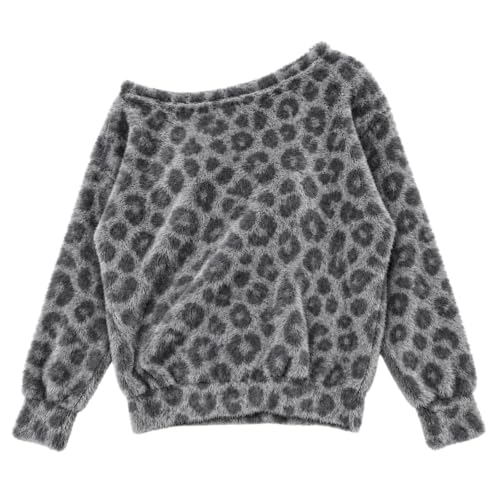 Leopard Print Sweatshirt Women Off Shoulder Oversized Fleece Pullover Tops - image 4