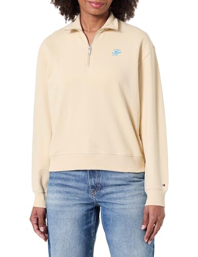 Tommy Hilfiger TH Script Reg Half-Zip Ww0ww49258 Sudadera con Media Cremallera, Beige (Country Ivory), S para Mujer