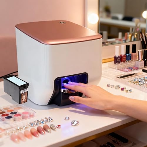 Soflightmok Impresora PortáTil para DecoracióN De UñAs,Impresora AutomáTica UñAs,Control De ConexióN WiFi De 4800dpi, Dibujo RáPido En 10Segundos,para Amantes Bricolaje,Spas, Salones Y Hogar