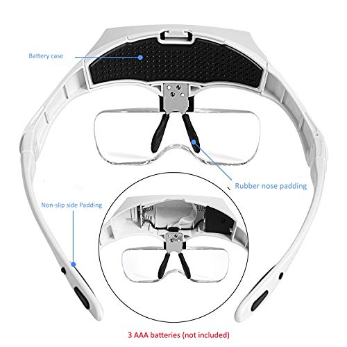 Image of KP2 Led Lighted Head Magnifier Glasses Headband with Light Headset Magnifying Glasses Visor Loupe Hands Free for Close up Work, Watch /Circuit Repair, Sewing, Jewelry, Hobby, Crafts