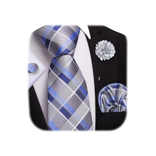 Image of Dubulle Mens Tie and Lapel Pin Paisley Striped Floral Necktie for Men Pocket Square Cufflinks 4PCS Set Wedding Party