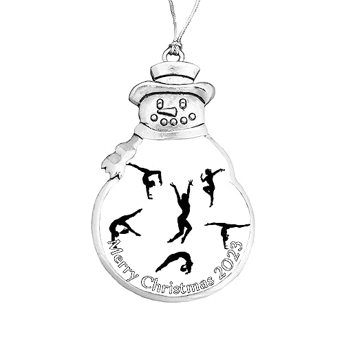 Female Gymnastics Gymnast Christmas Silver Ornament Choose Snowman Snowflake or Bulb (Snowman)