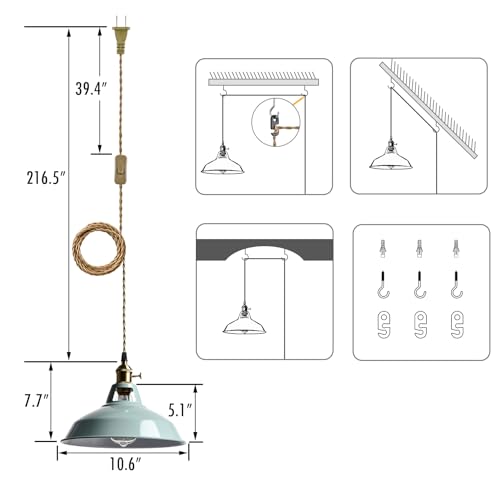 Image of YUBOLE Modern Macaron Plug-in Plendant Light,10.6-Inch Metal Barn Shade