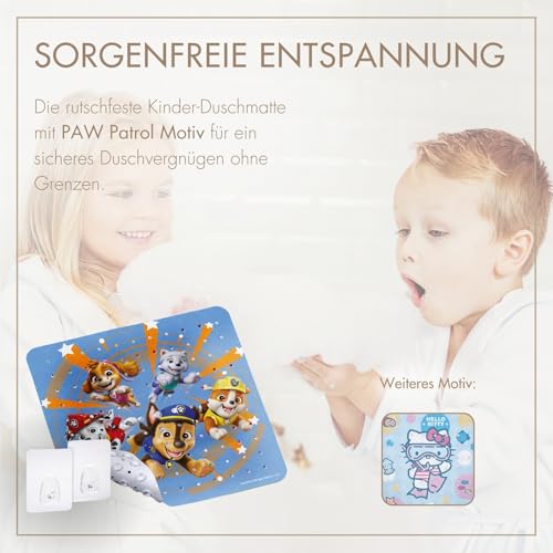 PAW Patrol rutschfeste Duschmatte für Kinder - Anti Schimmel Duscheinlage Fans, antibakteriell, mit Saugnäpfen, Aufhängern und Ablauflöchern, 53x53cm