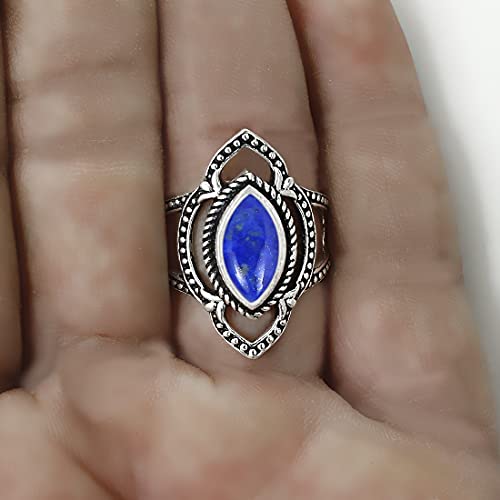 Marquise Shaped Natural Gemstone Solitaire Statement Rings for Women - 925 Silver Overlay Birthstone Ring Jewelry Gifts for Mom Wife Sister4