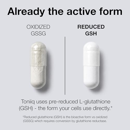 Image of Toniiq NSF Certified Ultra High Strength Glutathione Capsules - 1000mg Concentrated Formula - 98%+ Highly Purified and Bioavailable - Non-GMO Fermentation - 60 Capsules Reduced Glutathione Supplement