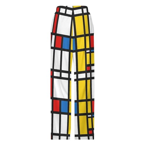 Mondrian Style Graphic Men's Pajama Pants Loose Fit Lounge Sleep Bottoms With Pockets3