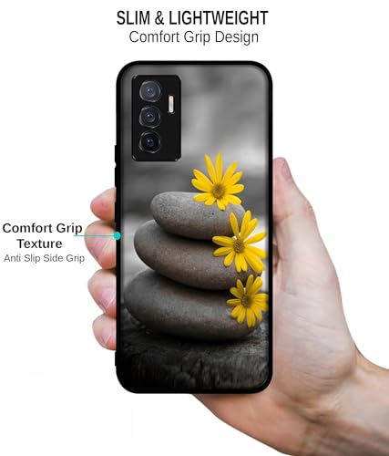 Image of Stones and Flower Design Premium 2D Printed Metal Back Case Cover for Vivo V23E 5G / Y75 4G