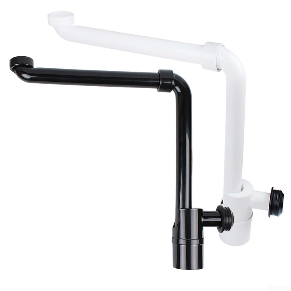 Sifone di scarico per lavello da 3,8 cm, girevole e salvaspazio, per bagno, colore nero