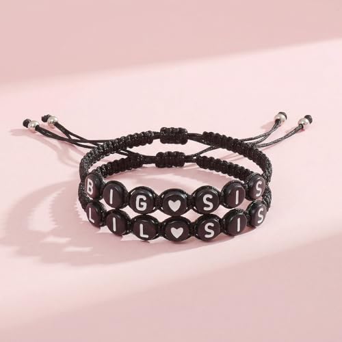 Image of 2 /3Pcs Big Middle Little Sis Heart Adjustable Braided Bracelet Set | Matching handmade sister friendship bracelets, sweet jewelry gifts for sisters, BFF friends, women and teengirls
