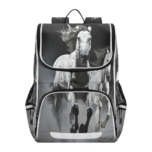 Sac à dos étudiant chevaux blancs à haute capacité pour filles et garçons