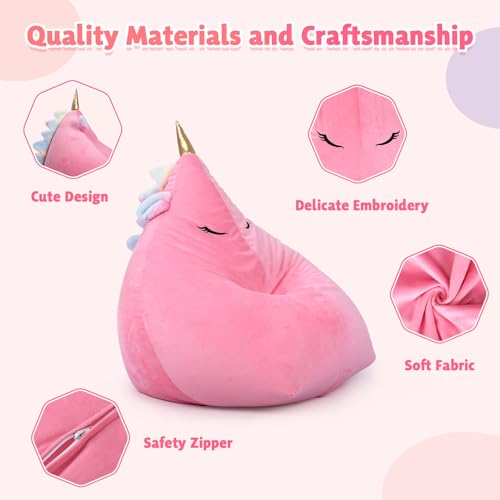 Miniatura 5 de Puf De Peluche Para Guardar Juguetes, Tamaño Grande Extra Suave Bolsa Puff De Almacenamiento Con Cremallera, Almacenamiento Bean Bag Para Niños Niñas, 80 76 63cm Unicornio Rosa Cubierta Solamente