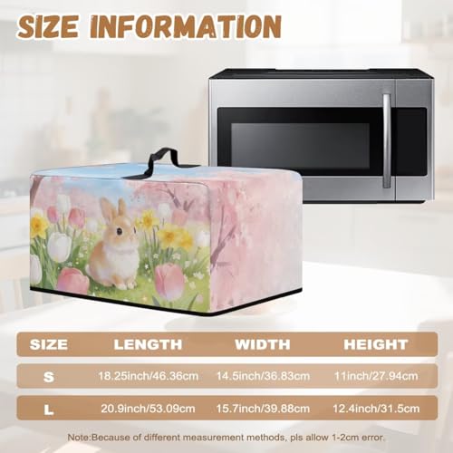 Image of Dustproof Microwave Oven Cover Dust Protection Protective Toaster Oven Cover Protector for Easter Decor, S, 18.25 x 14.5 x 11 Inches, Cartoon Rabbit Tulip Flower Pink