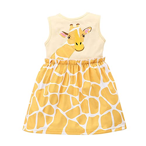 WOYAOFEI Kleidung Ärmelloses Kleid mit Giraffenmuster für Kinder Sommerkleid Kinderkleid Tierdruckkleid Baby Mädchen ärmellose Cartoon Giraffe Print Prinzessin Kleider Kleidung Cover