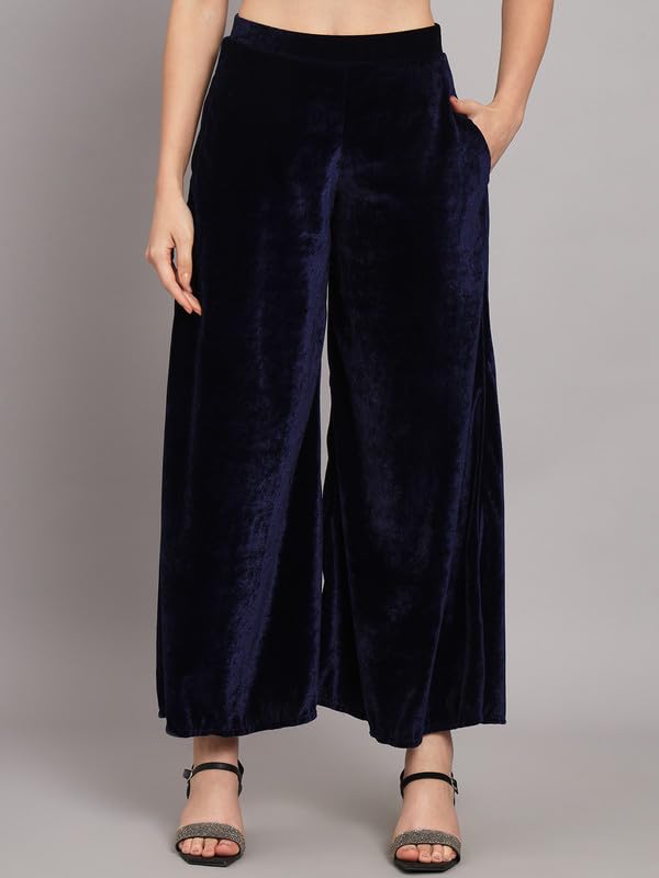 Image of Vaararo Velvet Co-Ords for Women | One Sleeve Crop Top with Palazzo Set Casual Party Dress