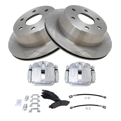 Image of TRQ Rear Brake Pad and Rotor Set Ceramic Rotors Calipers Compatible with 2000-2001 Chevrolet Tahoe GMC Yukon