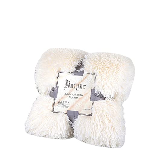COTCLO Couverture en fourrure super douce à poils longs pour canapé, lit, lit - Beige et blanc chaud - Jaune laiteux - Housse de coussin 45 x 45 cm