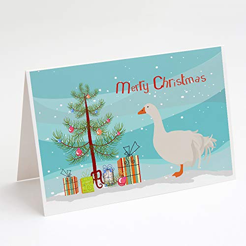 Caroline's Treasures BB9269GCA7P Sebastopol Goose Christmas Greeting Cards and Envelopes Pack of 8, Teal Blank Cards with Envelopes Whimsical A7 Size 5x7 Blank Note Cards