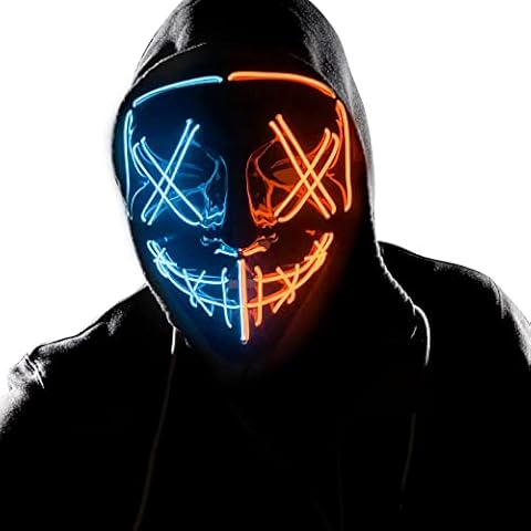 Halloween LED Scary Mask Cosplay Costume Light up Purge Mask EL Wire Mask for Festival Party Halloween Gifts LED Mask (Blue + Orange) Cover