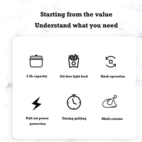 LYYAN Luftfritteuse, Ölfreie Antihaftpfanne, Double-Twist-Timing-Temperatureinstellung (weiß, Rot, Grün) 3.5L… – Bild 3