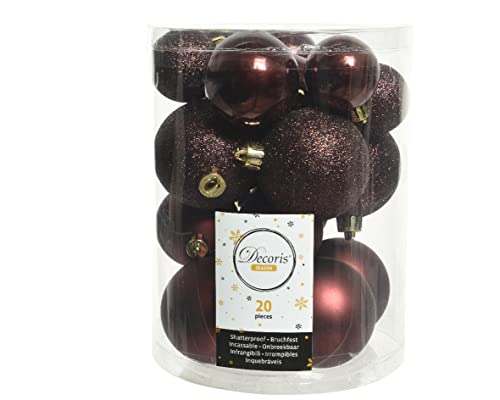 Kaemingk Weihnachtskugeln Kunststoff 4-6cm x 20 Stück Mix Christbaumkugeln Set Dunkelbraun braun Rotholz