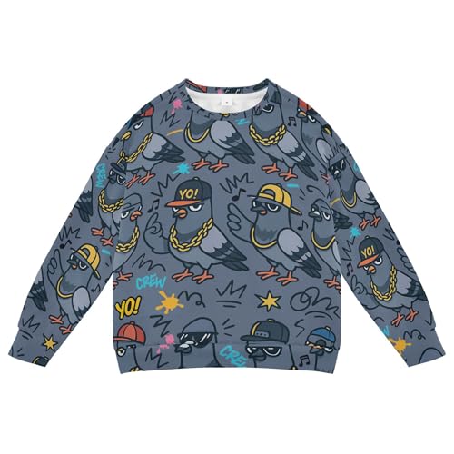 JUNZAN Hip- Pigeon Gray Big Boys Hooded Sweatshirt Crewneck