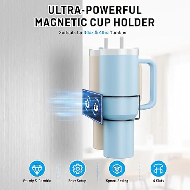 Magnetic Cup Holder for Fridge, 2 Pack Stanley Cup Holder, Water Bottle Organizer for Stanley 30/40 oz, Tumbler Lid Organizer for Stanley Cup Organizer, Stanley Cup Accessories