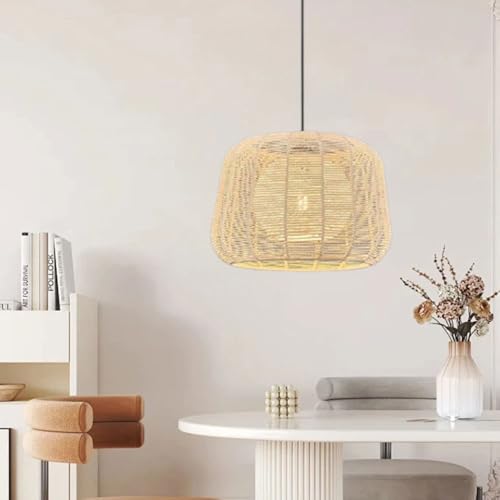 Lustre en rotin de 13,77 pouces pour îlot de cuisine et salle à manger beige