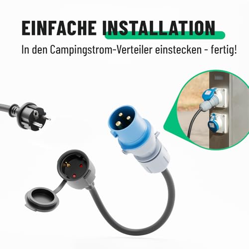 greate 16A CEE Adapter Schuko Kupplung - Adapter CEE Stecker Kupplung 230V mit 50 cm Kabellänge & IP44 Schutz - Adapter Camping auf Schuko, Camping Stecker, Strom für Camping CEE Adapter