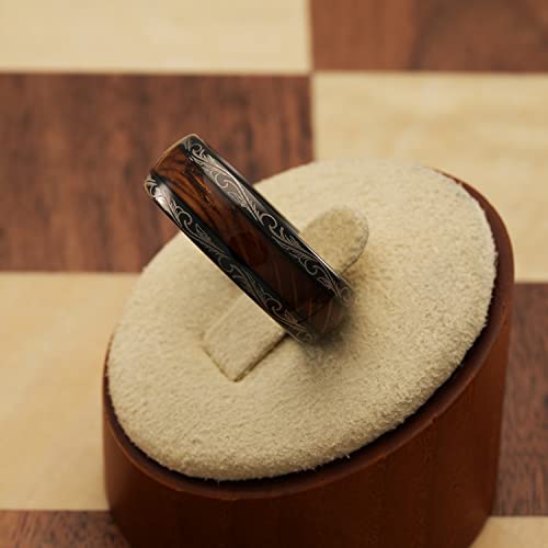 100S JEWELRY Tungsten Rings For Men Women Whiskey Barrel Wood Inlay Vintage Baroque Frame Leaf Black Wedding Engagement Promise Band Sizes 6-163