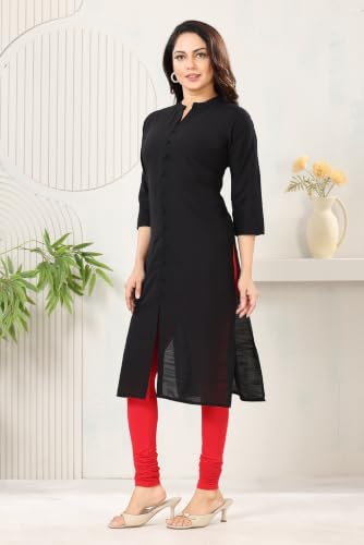 Image of DARIKA Women's Solid Straight Kurta with 3 /4 Sleeves | Front Button Placket | Comfortable Plus Size Ethnic Wear Kurti for Casual