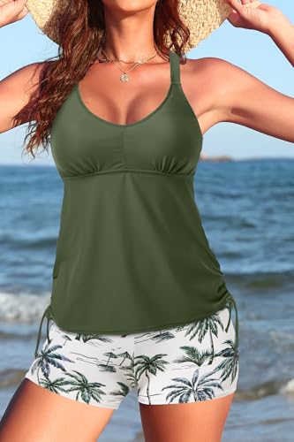 Image of Tempt Me Two Piece Tankini Swimsuits for Women Tummy Control Bathing Suit with Shorts Athletic Swimwear