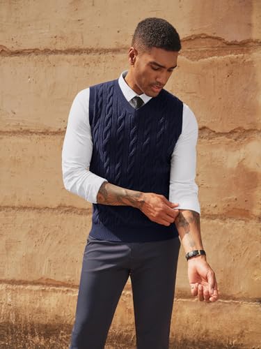 PJ PAUL JONES Men's Sweater Vests V Neck Cable Twist Knit Sleeveless Vests Casual Pullover Sweater3