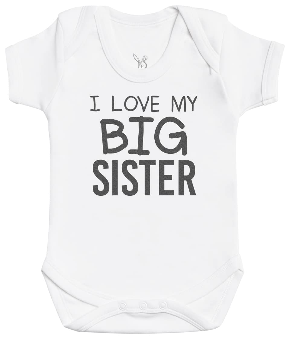 Baby Bunny Men's White I Love My Big Sister Baby Gift, Baby Boy Bodysuit, Baby Girl Bodysuit - Newborn