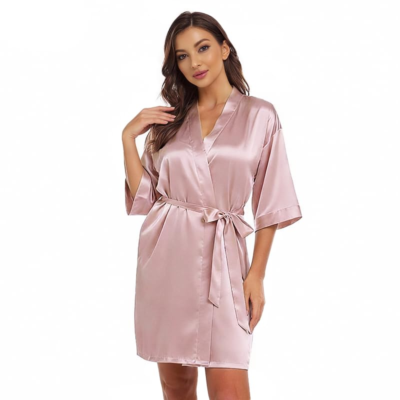 Image of Women's Bride Bridesmaid Robes Short Satin One Size Silver Rhinestones Wedding Party Getting Ready Sleepwear