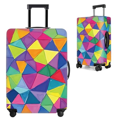 Image of Colorful Geometric Luggage Cover - Durable and Stretchable Travel Suitcase Protector with Vibrant Pattern, Fits 24''-26'' Suitcase with Wheels,M