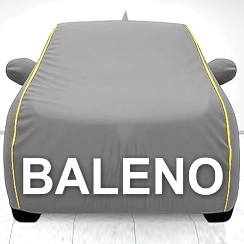 Image of Car Cover for Maruti Baleno All Model & Years (2015-2025) 100% Waterproof with Mirror & Antenna Pocket Triple Stitched Bottom Elastic Dustproof Full Body Protection Heat & UV Resistant- Grey